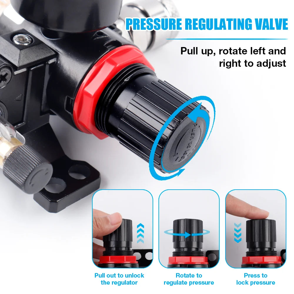 AFC2000 Air Pressure Regulator For Air Compressor,Oil-water Separator, Copper Filter Element, Including Lubricating Oil Atomizer
