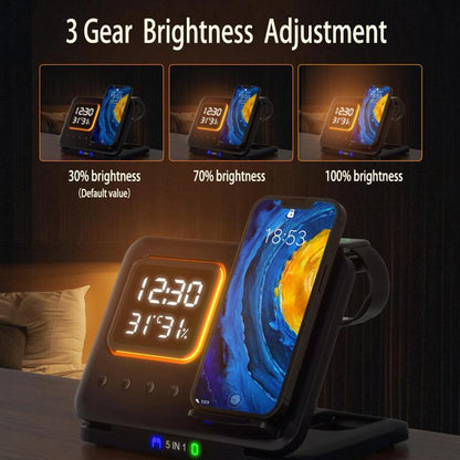 15W Wireless Chargers Stand 5 In1 LED Digital Alarm Clock Fast Charging Dock Station