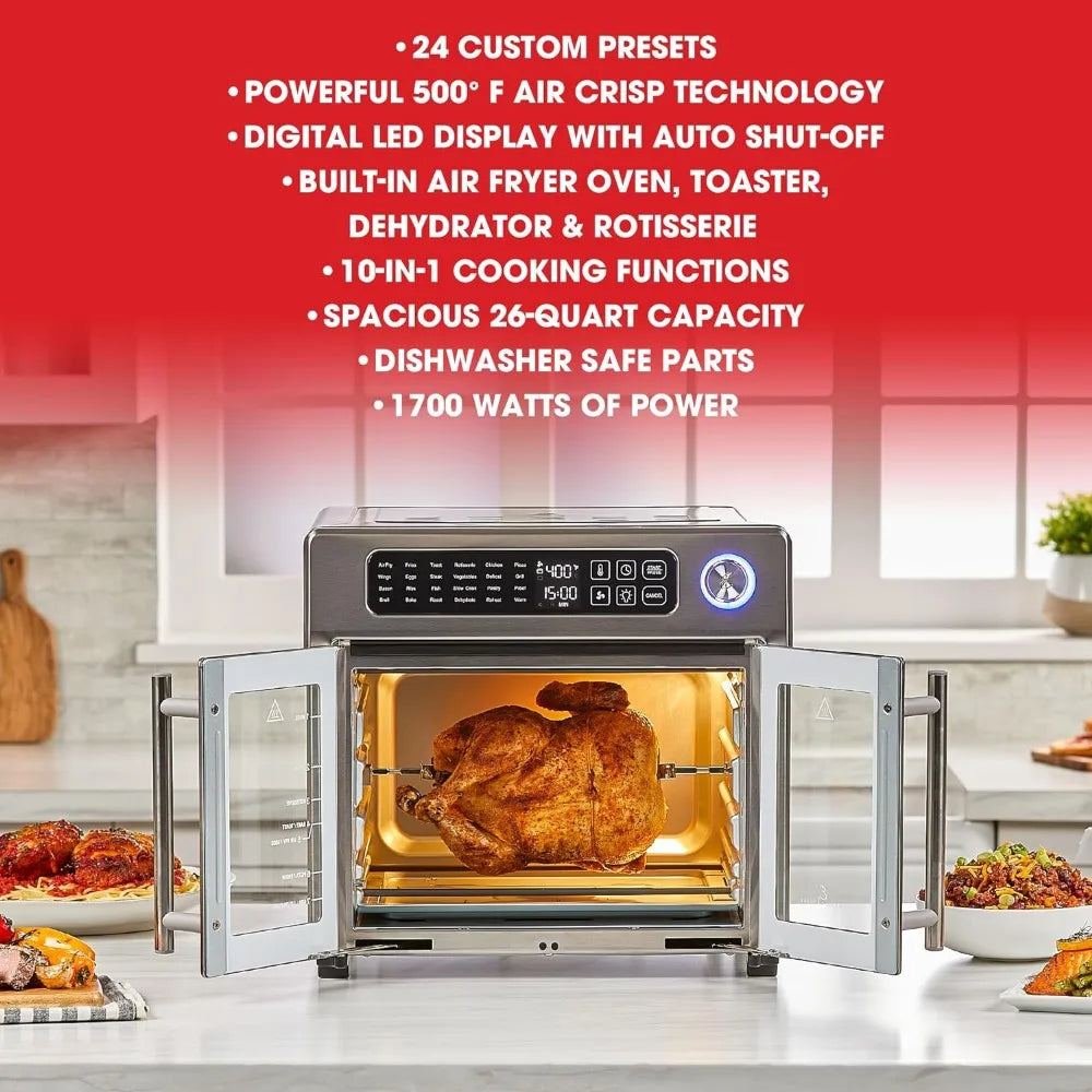 26 QT super large air fryer, convection oven with French door, stainless steel Shipping